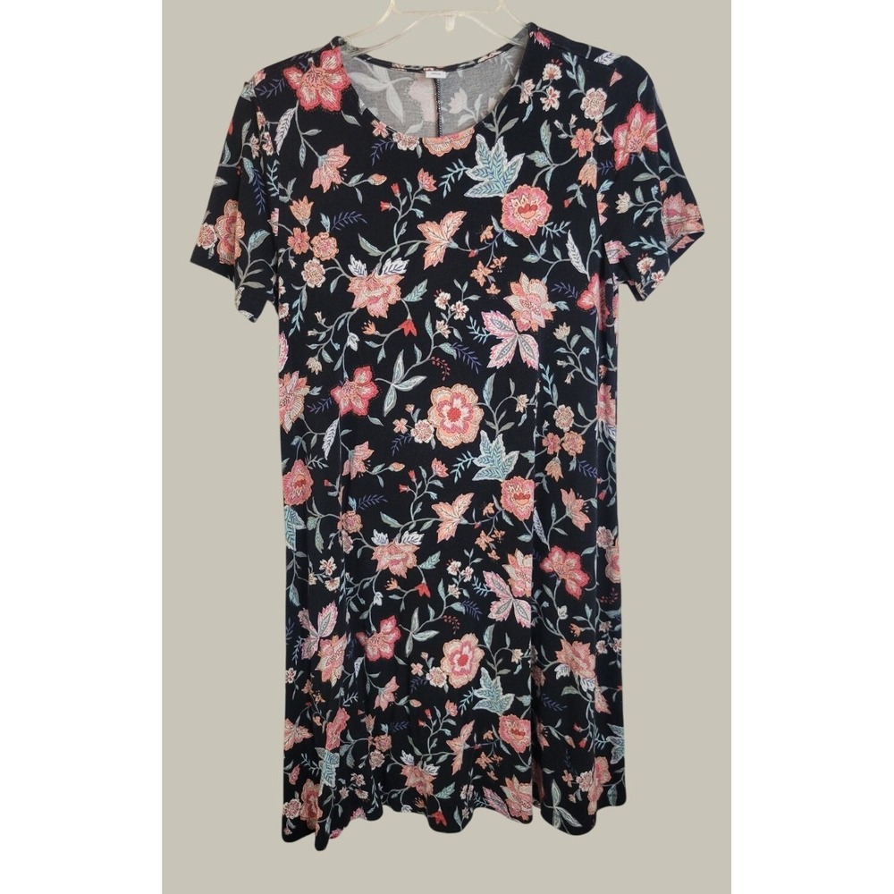 Old Navy T-Shirt Dress Boho Floral Short Sleeve Casual Summer Mini Black Large